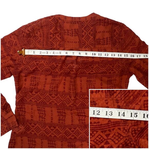 Lucky Brand X Peter Dunham Collaboration Aztec Tribal Button Up Collarless Shirt - Picture 9 of 12